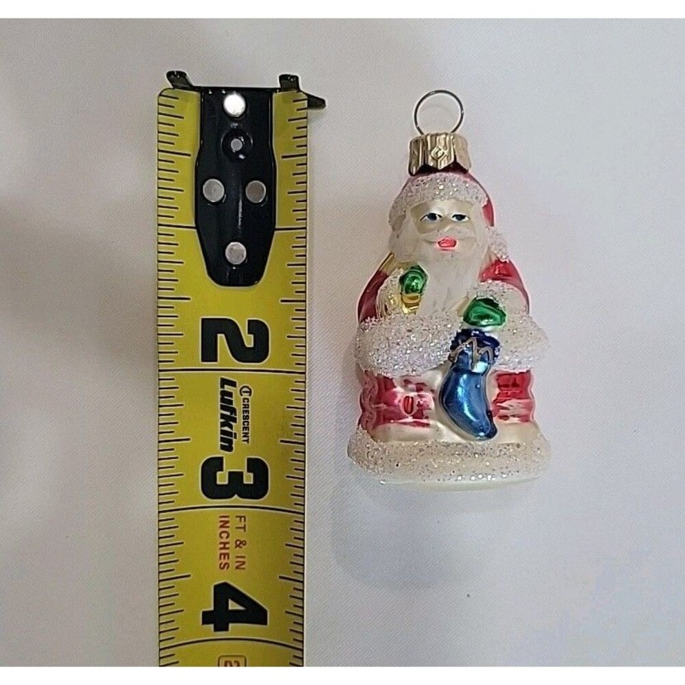 Vintage Hand Blown and Painted Glass Mica Mini Santa Christmas Ornament 2.5” - Picture 9 of 10